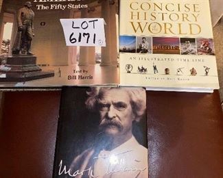 Lot 6171 $28.00 Lot of 3 Coffee Table Books "America the Fifty States" by Bill Harris, National Geographic "Concise History of the World" and "Mark Twain...an Illustrated Biography"