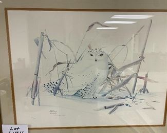 Lot 6174 $95.00. "Snowy Owl" by well-known nature artist Michael James Riddet (b. 1947), Pencil Signed and Numbered 33.5" H x 27.5" W