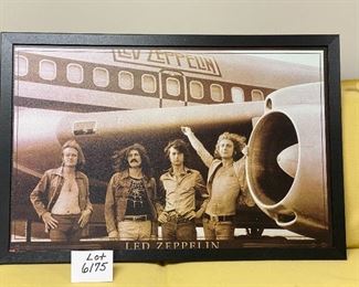 Lot 6175. $25.00. Led Zeppelin Framed Sepia Print Featuring all Band Members and the Led Zeppelin Plane. 36" W x 24" H