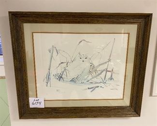 Lot 6174 $95.00. Snowy Owl by well-known nature artist Michael James Riddet (b. 1947), Pencil Signed and Numbered 33.5" H x 27.5" W