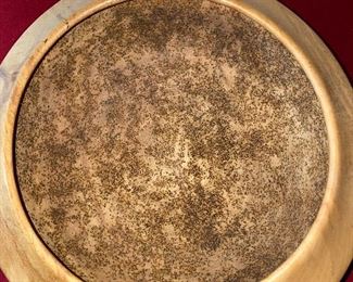 Lot 6164. $45.00. Hand-turned wooden bowl with JH on the bottom. The bowl is made of one piece of wood and appears to be some sort of wormwood, but after exhausting a search, we really aren't sure what the wood is exactly. All we know is this is a very unique and attractive bowl! 13"w x 6"h