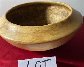 Lot 6164. $45.00. Hand-turned wooden bowl with JH on the bottom. The bowl is made of one piece of wood and appears to be some sort of wormwood, but after exhausting a search, we really aren't sure what the wood is exactly. All we know is this is a very unique and attractive bowl! 13"w x 6"h