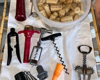Lot 6162. $25.00. Lot of 13 wine related utensils, plus a bowl of corks!