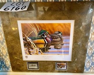 Lot 6160. $150.00. Ducks Unlimited "Marsh Beauties" Signed & #'d Print by Gerald W. Putt, #46/260. Governor's Edition, Pencil Signed, 2004 Illinois Migratory Waterfall Stamp and the silver one in relief, image size 8.5 x 9.75". Very Neat!