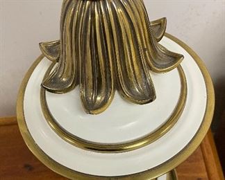 Lot 6153. $65.00 ea. Vintage White and Brass Table Lamp with Torchiere Lamp Shade. - This is the second of two of these lamps, with fabric shade removed. They are quite nice as up-light torchieres.