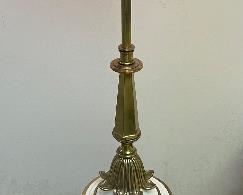 Lot 6153. $65.00 ea. Vintage White and Brass Table Lamp with Torchiere Lamp Shade. - This is the second of two of these lamps, with fabric shade removed. They are quite nice as up-light torchieres.