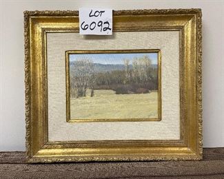 Lot 6092. $300.00. Tom Eversman Gold framed oil on Board; Pastoral Scene 22x19 framed and 12x9 image