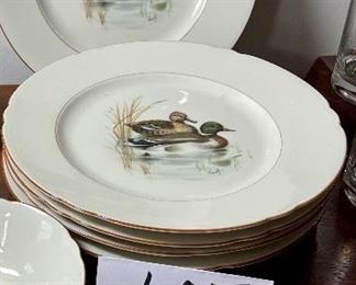 Lot 6163 $80.00. Seltmann Weiden Bavaria Dishes with Mallard Ducks (5 dinner plates, 2 mugs, 1 saucer) set of 4 vintage culver gold accented low ball glasses.