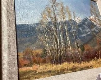 Lot 6043. $225.00. Original Oil on board, Snow Capped Mountains & Prairie. by Nathan Eversman "Warm Day" 17"w x 14"h