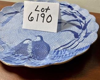 Lot 6190.$72.00 Arita Blue Chinese Quail scalloped bowl (6"dia x 2.25"t) and Platter (12"w), and a R. Spangler Bowl (8.5"dia x 2.5"t)We have a similar smaller bowl in 6099.