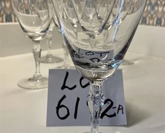 Lot 6192A. $32.00. Lot of 8 Fostoria Water Goblets or Wine Stems 7"tall with Fostoria marking on base. Silver rim.
