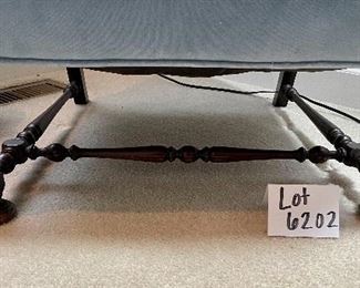 Lot 6202. $95.00. Blue Velveteen Arm chair with the coolest legs! This piece might be able to be steam cleaned well, but also might just be a great candidate for reupholstery. The potential with this piece is mind-boggling! 37"t x 26"d x 27"w x 17" to seat.