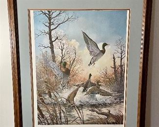 Lot 6199. $80.00. Limited Edition Hand-Signed Lithograph, "Spooked" by Harold Roe, #1740/1900. This needs to be reframed, the image is 25.5"x19", frame opening 24"x31". The Lithograph seems to be in great shape.