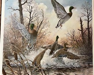 Lot 6199. $80.00. Limited Edition Hand-Signed Lithograph, "Spooked" by Harold Roe, #1740/1900. This needs to be reframed, the image is 25.5"x19", frame opening 24"x31". The Lithograph seems to be in great shape.