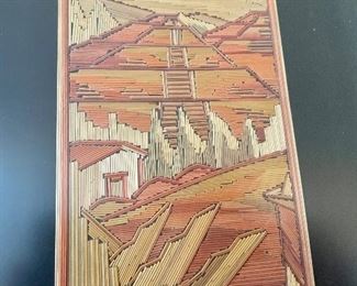 Lot 6200. $95.00. Pair of framed Popotillo Native Folk Art from Mexico, beautifully framed with black velvet. Lovely straw mosaic. Frame is: 14"x12" and Art: 4"x6.5"