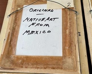 Lot 6200. $95.00. Pair of framed Popotillo Native Folk Art from Mexico, beautifully framed with black velvet. Lovely straw mosaic. Frame is: 14"x12" and Art: 4"x6.5"