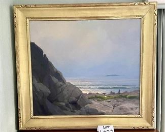 Lot 6022. $1,200.00. John Phillip Osborne "Coast of Maine". Original Oil Painting 36x30", image 26x30" Hand-Carved 22k Gold Leaf Frame, and a stunning seascape by this talented Listed Artist.