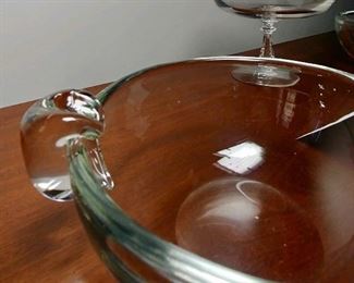 Lot 6172. $66.00. Val St. Lambert Pedestal Candy Dish and 2 thumbprint bowls.