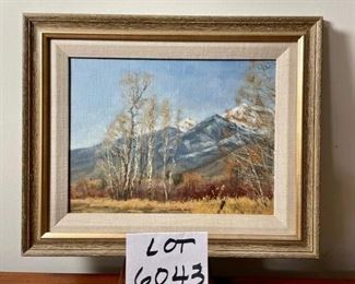 Lot 6043. $225.00. Original Oil on board, Snow Capped Mountains & Prairie. by Nathan Eversman "Warm Day" 17"w x 14"h