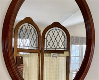 Lot 6048. $75.00. Vintage Dark Wood Framed Oval Mirror in GREAT condition! 33"h x 26"w