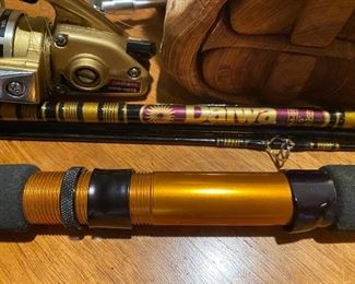 Lot 6205. $30.00 Daiwa Fishing Rod and Reel and a nifty 2-drawer jewelry box made from a piece of driftwood. Includes a teeny tiny Ram carved out of wood also. See Pics!