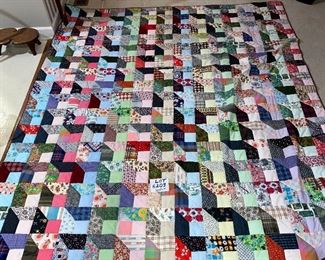 Lot 6203. $95.00 Beautiful Crazy Quilt 93" x 82" Vintage, Hand Made by machine, but lovely and in great condition!