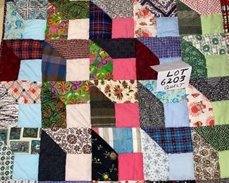 Lot 6203. $95.00 Beautiful Crazy Quilt 93" x 82" Vintage, Hand Made by machine, but lovely and in great condition!