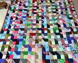 Lot 6203. $95.00 Beautiful Crazy Quilt 93" x 82" Vintage, Hand Made by machine, but lovely and in great condition!