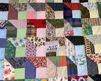 Lot 6203. $95.00 Beautiful Crazy Quilt 93" x 82" Vintage, Hand Made by machine, but lovely and in great condition!