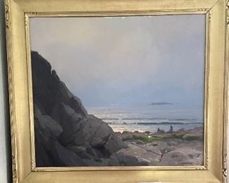 Lot 6022. $1,200.00. John Phillip Osborne "Coast of Maine". Original Oil Painting 36x30", image 26x30" Hand-Carved 22k Gold Leaf Frame, and a stunning seascape by this Listed Artist. What a beautiful painting!