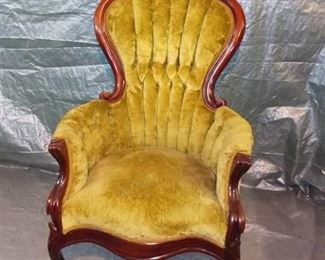 Kimball Victorian High Back Queen Ann Style Lounge Chair - Olive Green Swade Like Material