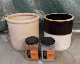 Lot of 2 Heavy Ceramic Planter Pots with Small Plant Rocks