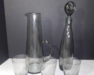 5 Piece Smokey Black Glass Pitchers and Glasses