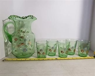 Cute Green MCM Pitcher and Five Glass Set.
