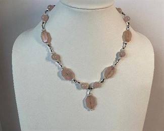 Sterling pearl and rose quartz necklace - 19 inches in length - price 40 dollars