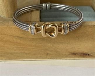Sterling and 14k Bracelet with diamonds - inner bracelet is around 2 1/2 inches - price 500 dollars 