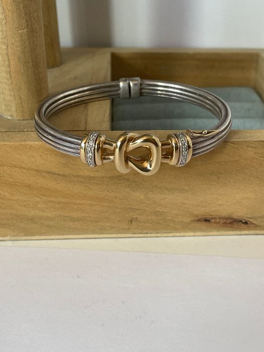 Sterling and 14k Bracelet with diamonds - inner bracelet is around 2 1/2 inches - price 500 dollars 