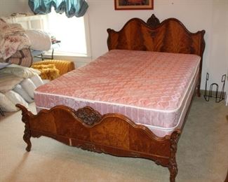 double bed; matching vanity, mirror and stool