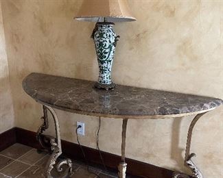 2 Matching Marble and Iron Entry Tables