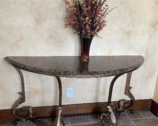 2 Matching Marble and Iron Entry Tables