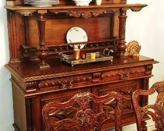 Antique Jacobean Style Buffet Cabinet
