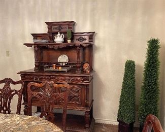 Antique Jacobean Style Buffet Cabinet