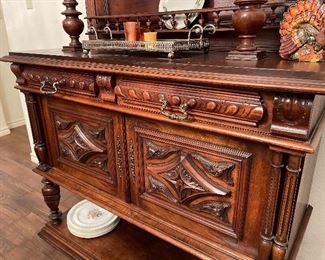 Antique Jacobean Style Buffet Cabinet