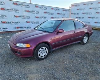 #200 • 1993 Honda Civic  CURRENT SMOG
SEE VIDEO
Year: 1993
Make: Honda
Model: Civic
Vehicle Type: Passenger Car
Mileage: 159417
Plate:  3GSW410
Body Type: 2 Door Coupe
Trim Level: EX
Drive Line: FWD
Engine Type: L4, 1.6L; VTEC
Fuel Type: Gasoline
Horsepower: 125HP
Transmission:
VIN #: 1HGEJ1264PL057483
Doc Fee:  $70
Smog:  $60
DMV Registration Fee:  $210

Features and Notes:
Power Windows, Door locks,
California title on hand,