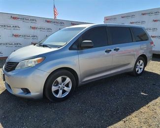 #280 • 2011 Toyota Sienna CURRENT SMOG CURRENT SMOG
SEE VIDEO
Year: 2011
Make: Toyota
Model: Sienna
Vehicle Type: Van
Mileage: 59715
Plate:  none
Body Type: 4 Door Van; Passenger
Trim Level: Base; Limited; LE; XLE
Drive Line: FWD
Engine Type: L4, 2.7L
Fuel Type: Gasoline
Horsepower:
Transmission:
VIN #: 5TDKA3DCXBS008148
Doc Fee:  $70
Smog:  $60
DMV Registration Fee:  6% of sale of vehicle

Features and Notes:
California title on hand, Ice Cold AC, Power Windows, Mirrors, Windows, Current Smog