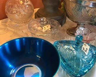 paul revere bowl w/ cobalt blue interior  other glass and crystal items