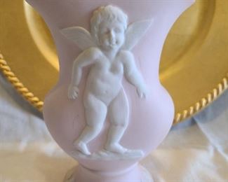 Pink w/ white raised angel vase 