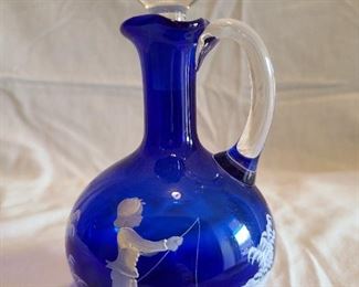VINTAGE Beautiful Cobalt Blue & Clear Glass w/ Stopper ELEGANT