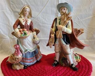 Retired Fitz and Floyd Harvest Heritage Pilgrims Candle Holders