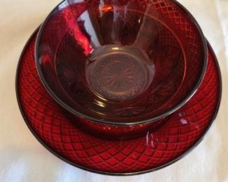 VINTAGE Ruby Red Salad Bowl and Saucer Plate